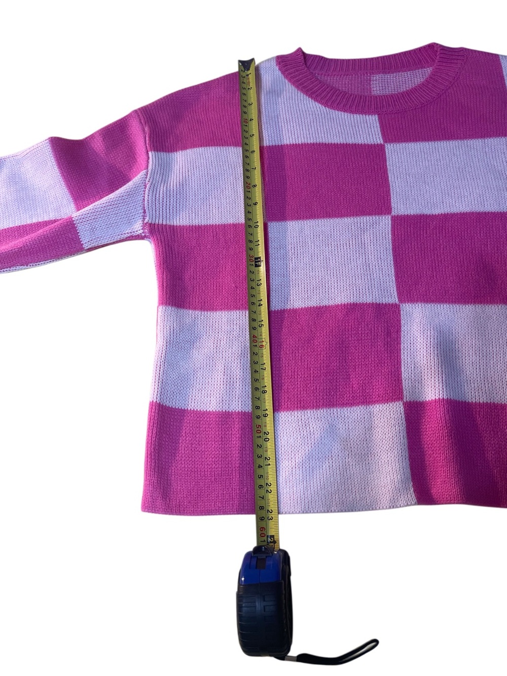 SHEIN Pink and White Checkered Crewneck Sweater NWOT Size M - Picture 7 of 9
